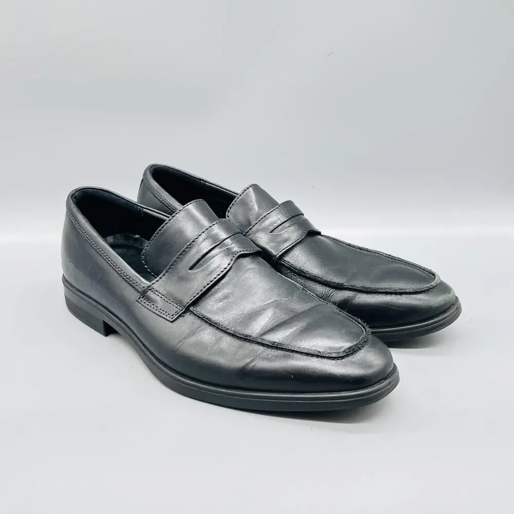 ECCO Shoes Mens 10 Black Leather Classic Penny Loafers Slip On Dress Comfort